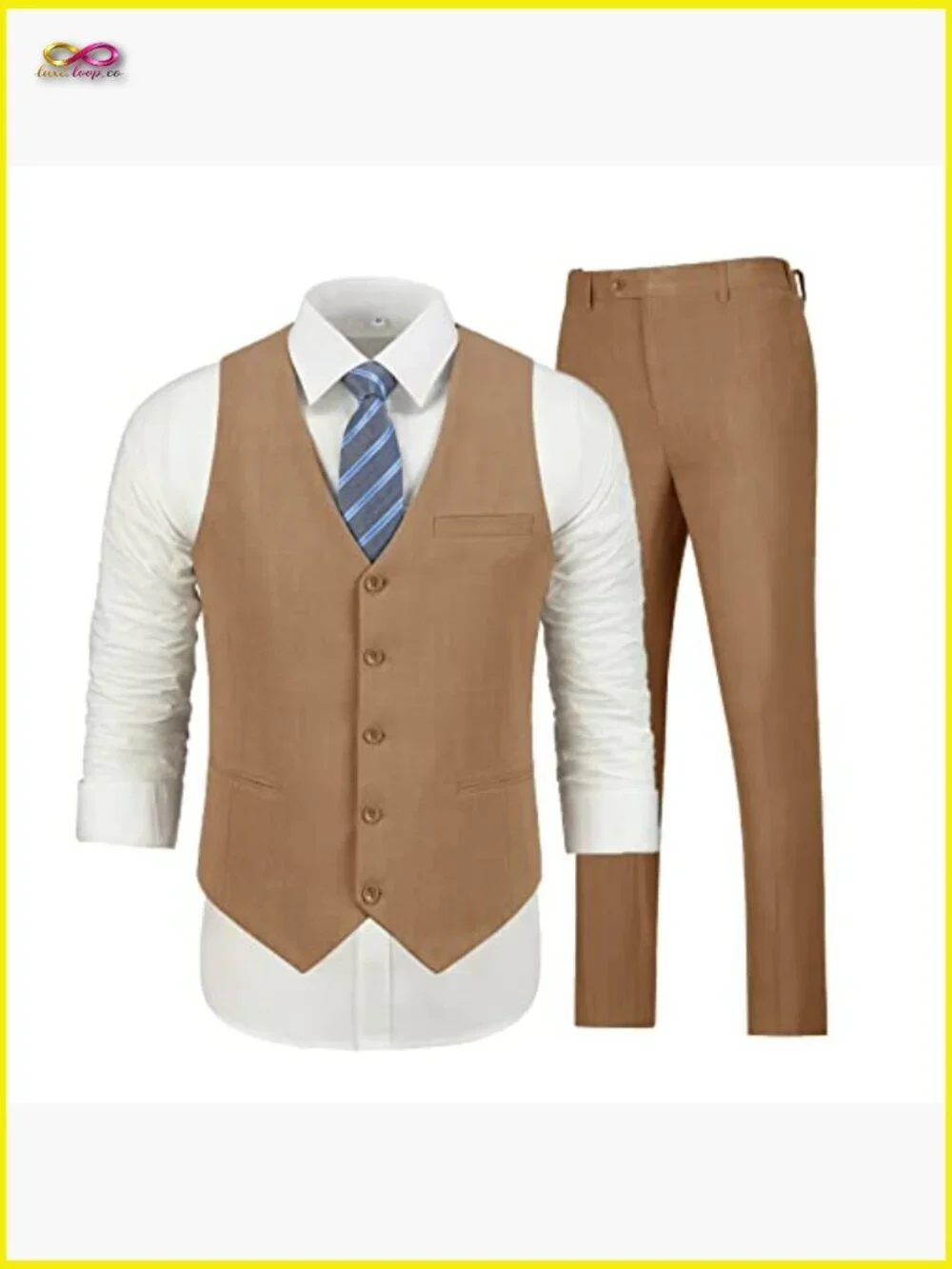 Linen Suit Slim Fit Casual Chic Wedding Prom Business Formal Vest Pants Set